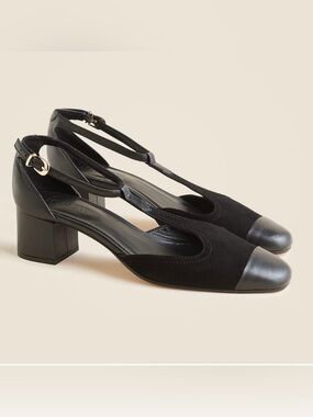 NEW J. Crew Mollie T-strap cutout heels in black suede and leather 11 CP057 $228